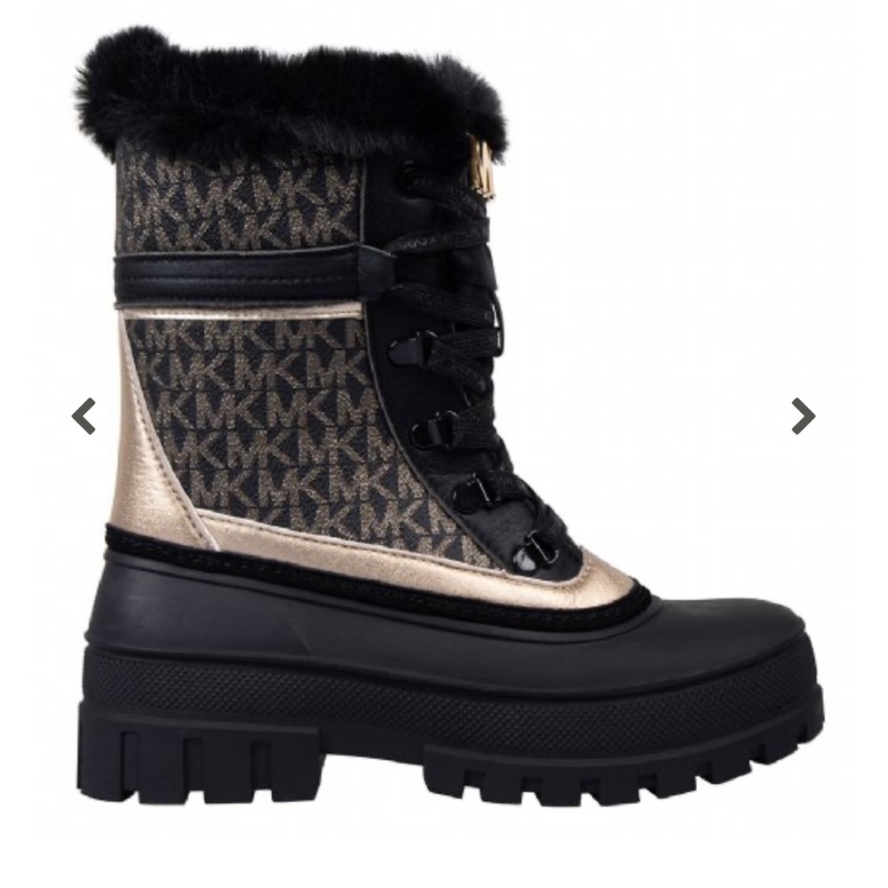 Michael Kors Ozzie Logo Panelled Ankle Boots Black Gold ✨brand new✨ - Picture 4 of 7